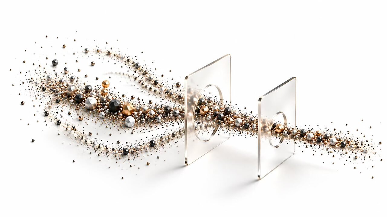 decision Particles converging through progressively smaller transparent openings
