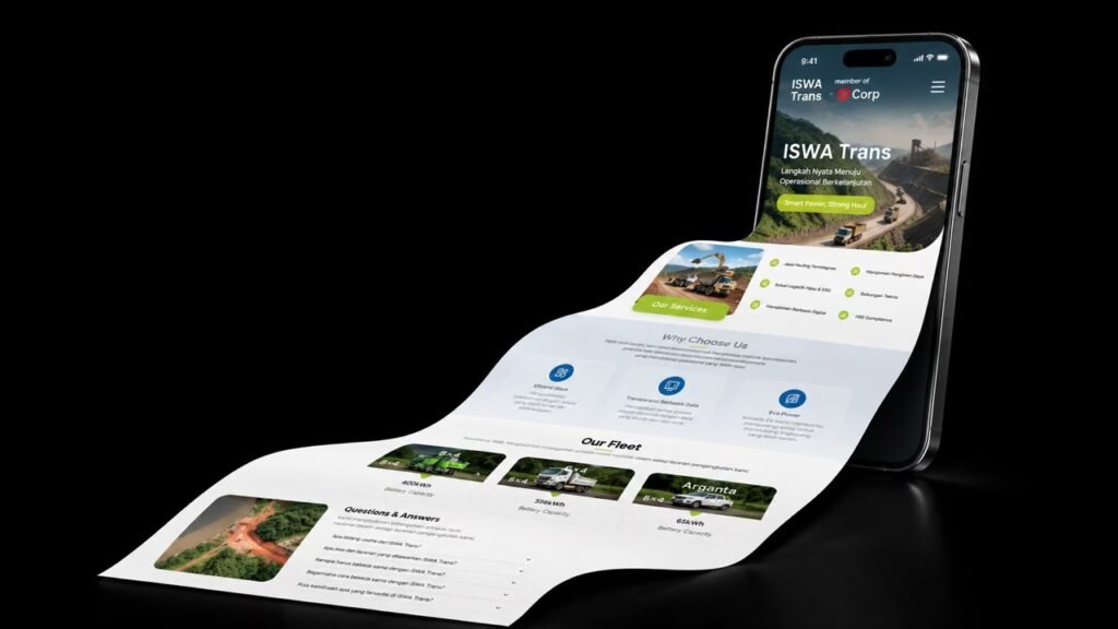 iswa-trans-website-development ISWA Trans mobile website extending from a smartphone across a black background.
